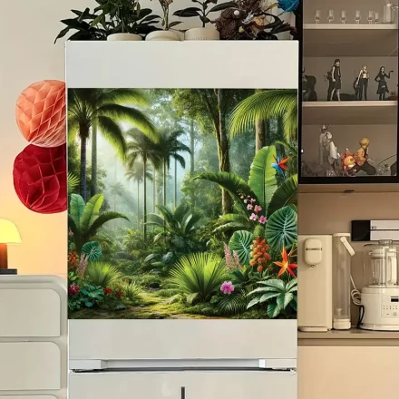 Tropical Rainforest 3D Vinyl Magnetic Dishwasher Cover - Reusable, No Power Needed, Vibrant Jungle Design with Palm Trees & Birds, Durable PVC Decorative Sticker for Dishwashers, Fridges, Washers, and Cabinets, Kitchen Appliance Decor | Magnetic Appliance