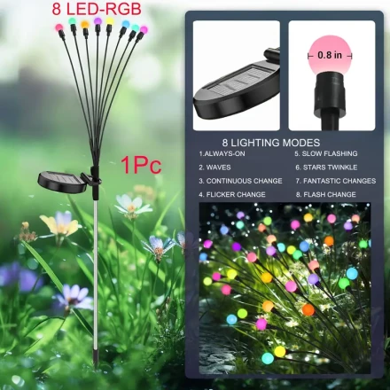 AIPUSI Solar Garden Lights, Multicolor LED Swaying Firefly,, 8 Lighting Modes, Solar Powered Outdoor Pathway Yard Landscape Decoration, Nickel Battery, Non-Removable