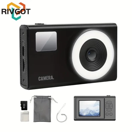 RIVGOT Compact Digital Camera for Teens - 32GB SD Card, 16x Zoom, LED Fill Light, Time-Lapse & Continuous Shooting, Anti-Shake, USB Rechargeable - Perfect Birthday or Christmas Gift, Compact Camera, Point-and-shoot, Portable, Young Men, RIVGOT