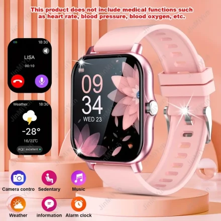 4.65cm Full Touch Screen Smartwatch, Fitness & Sports Tracker, Wireless Calling/Message Alerts/Remote Camera Control/Music, Compatible with Android & iPhone, USB Charging, 240p TFT Display, Alloy & Silicone, Non-Waterproof, 3 Stylish Colors, Ideal for Chr