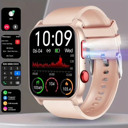 1pc COIUSOR Smartwatch with 4.65cm IPS Screen, Wireless Calling & Dial, Built-in LED Flashlight,, 240p Resolution, 95% Screen Ratio, USB Rechargeable Lithium Polymer Battery, 100+ Sports Modes, Silicone Strap, for Men & Women, Compatible with iPhone/Andro