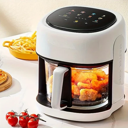 Air Fryer, Intelligent Compact Air Fryer, Glass 360 ° Observation Window, Uniform Three-dimensional Hot Air Circulation, Fast Cooking, 95% Less Oil, Healthier, Easy to Clean, White 220V-240V
