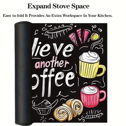 A Chalk Art Style Coffee-Themed Item - 'I Think I Need Another Cup of Coffee' Design Heat-Resistant Stove Protector Mat, Measuring 72.01 cm X 51.99 cm, Glass Stove Protector Mat, Scratch-Resistant Stove Cover, Dishwasher-Safe Rubber Mat, Suitable for Kitc