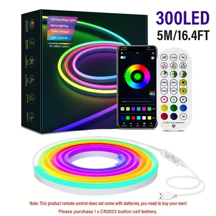 Smart Neon Strip Light, RGBIC Flexible Rope, Wall Mount LED Band with App & Remote Control, Variable Hue Sync to Music, USB Powered, DIY Shapes, for Bedroom, Living Room, Game Room, TV, Party Decor