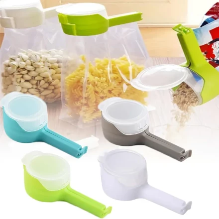 4pcs Set Reusable Bag Clips with Pour Spouts - Food Sealing Clamps for Snacks & More, Kitchen Gadgets