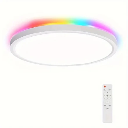 Ultra-Bright 24W LED Ceiling Light with Remote - 27.94cm RGB Backlit, Perfect for Bedroom, Living Room, Game Room & More