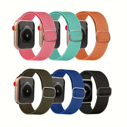 GSFTOP Nylon Braided Stretch, 6-Pack, Adjustable T-Clinch Buckle, Water-Resistant, Compatible with Apple Watch Series 38mm 40mm 42mm, iWatch Series for Men and Women