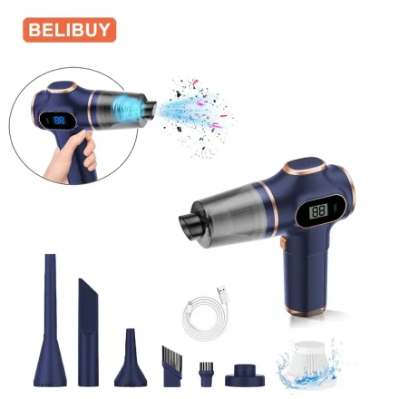 Belibuy Portable Handheld Vacuum Cleaner - USB Rechargeable, High-Power Mini Duster for Car & Home, LED Display, Includes Crevice Tool & Accessories Kit
