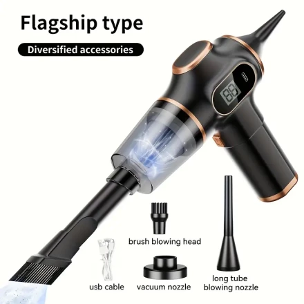 Belibuy Portable Handheld Vacuum Cleaner - USB Rechargeable, High-Power Mini Duster for Car & Home, LED Display, Includes Crevice Tool & Accessories Kit