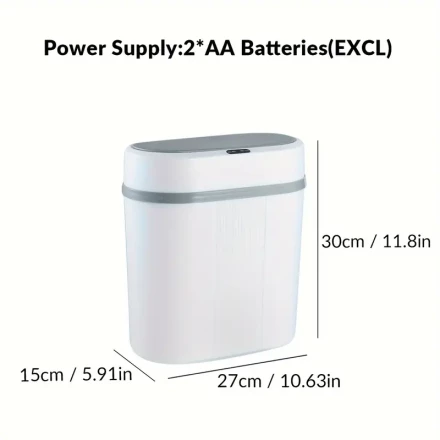 1pc Smartech 12L Touchless Trash Can, Automatic Lid with Intelligent Sensor, Battery Operated Rubbish Bin for Kitchen, Bathroom, Office, Living Room - No Battery Included