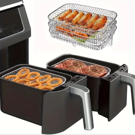 Air Fryer Rack Accessories Grill Basket, 3/2 Layers, 304 Stainless Steel Stackable Bacon Air Fryer Accessories Toast Rack,Cooking Rack