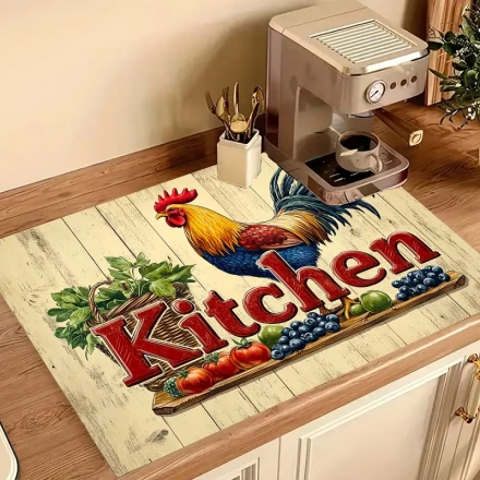 Polyester Stove Cover Mat | Vibrant Rooster Design with Fruit Motif | Anti-Slip Kitchen Protector | Multi-Use for Countertops & Appliances | Decorative Home Accessory, Stove Top Protectors