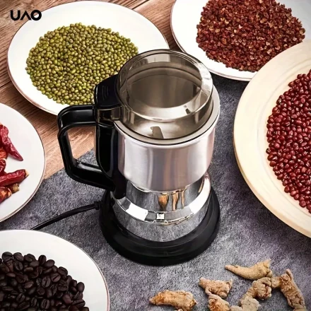 220V European Standard 1pc, Stainless Steel Mini Electric Mill, Household Grain Grinder, Dry Grinding Wall Breaking, Upgraded 4 Blades, One-button Start, Fine Powder, Multi-function Grinding, Suitable For Grains And Other Ingredients