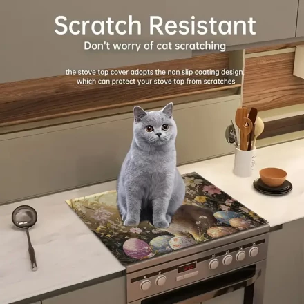 One Piece of Easter-Themed Stove Mat Featuring a Bunny And Eggs, Made of Polyester with Anti-Slip Properties, Perfect for Adding a Festive Touch to Your Kitchen Decor.