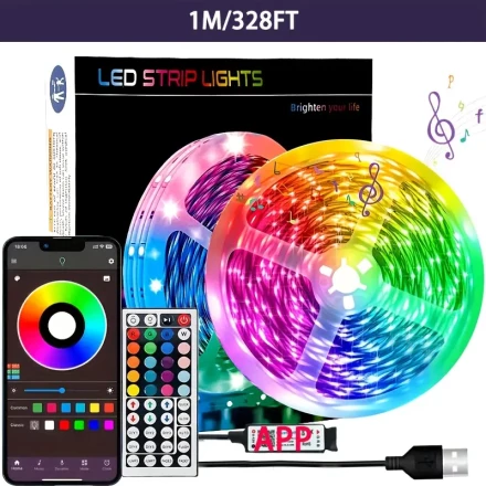 Smart RGB LED Strip Lights with App & Remote Control - Vibrant Multi-Color Lighting, Music Sync for Bedroom, Party, Home Decor | USB Powered, Wireless, Non-Waterproof, Remote Lights for Room