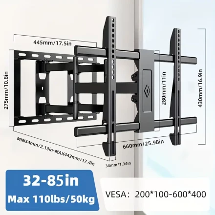 Heavy-Duty Iron Full Motion TV Mount for 32-85