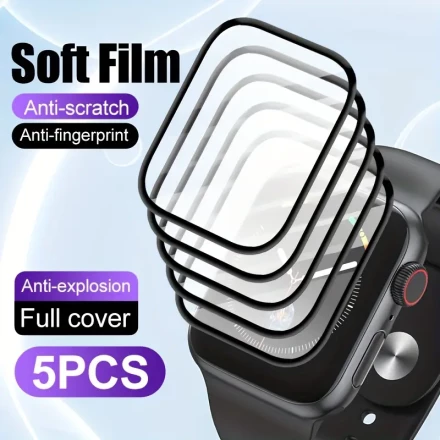 5pcs Black Edge Watch Film for Apple Watch 49mm/44mm/40mm/45mm Water Condensation Film Full Screen Protection Watch Film 41mm/38mm/42mm iWatch Ultra series/9/8/7/6/5/4/3/2/1/SE