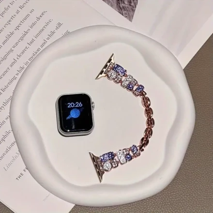 Sparkling Gemstone Metal Bracelet for Apple Watch Series (38/40/41/42/44/45/46/49mm) - Stylish Rhinestone Accents, Aluminum Alloy Clasp, Synthetic Synthetic Leather Band, Compatible with iWatch 10, SE, Ultra & More, Apple Watch Accessories