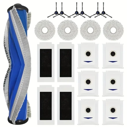 21-Piece Accessory Kit Compatible with ECOVACS DEEBOT T30 Omni/T30 PRO Omni - Nylon Material, Non-Electric - Includes 1 Rubber Main Brush, 6 Side Brushes, 4 Washable Mop Pads, 4 High-Efficiency HEPA Filters, 6 Durable Dust Bags