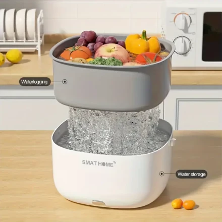 SMAT HOME Portable Fruit and Vegetable Washer, Multi-Functional Cleaning Machine, Battery Powered, PP Material, ≤36V, No Battery Included, Easy Arc Handle Design