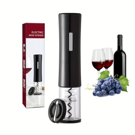 Automatic Battery Electric Wine Bottle Opener with Corkscrew and Foil Cutter - Kitchen Tool Set for Red Wine