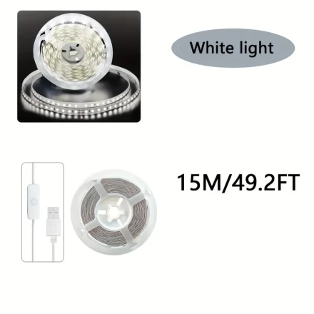 USB LED Lights, White LED Strip Light, LED Lights for TV Backlight, On-line Switch LED Light Strip, Indoor Bedroom Home Decor Living Room, Halloween,Desk Accessories, for Travel, Camping, Party, Perfect for Christmas Birthday Gift