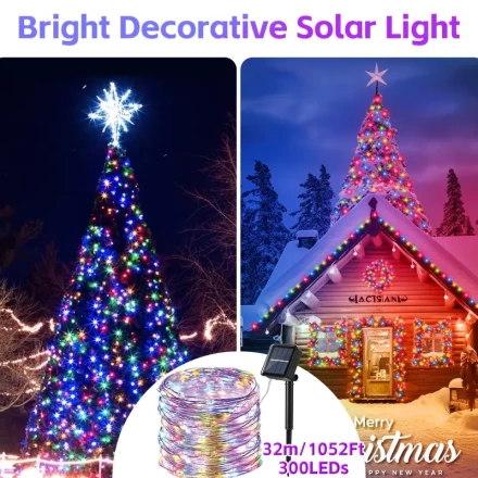 Aipusi 1 Pack Solar String Lights, LED Outdoor Fairy Lights,, Solar Powered, ≤36V, for Garden, Courtyard, Fence, Christmas Tree, Wedding, Birthday Party, Valentine'S Day Decoration