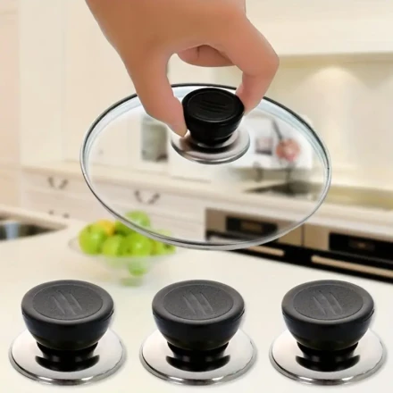 1pc Stainless Steel Cookware Lid Knob – Heat Resistant Ergonomic Grip Handle for Pots and Pans, Rust-Resistant, Secure Suction Cup for Wet Environments, Fits 6-10cm Openings, Kitchen Safety Tools | Modern Kitchen Tool | Heatresistant Plastic
