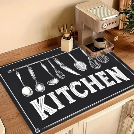 Vintage Chalkboard-Style Kitchen Tool Pattern Heat-Resistant Stove Protector Mat, 72.01cm x 51.99cm, Scratch-Proof, Dishwasher Safe Natural Rubber, Ideal for Cooking in the Kitchen, Stove Top Protectors