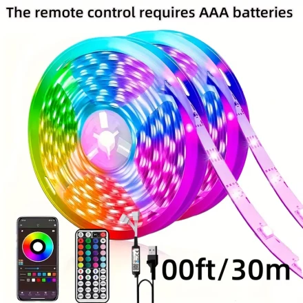 Versatile RGB LED Strip Lights 4.88meter-30.48meter - Music Sync, App & Remote Control, Color Changing for Bedroom, Living Room, Festive Decorations, Suitable for Christmas, Wedding, Bar, Coffee Salon, and Store Displays