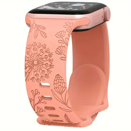 1pc Silicone Engraved Dandelion Pattern Watch Band, Water-Resistant Replacement Strap for Apple Watch