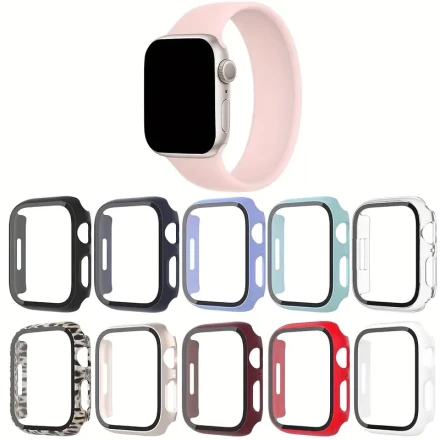 10pcs Stylish & Durable Tempered Glass Screen Protector Case for Apple Watch - Ultra-Thin, Anti-Drop, Scratch-Resistant, Waterproof, Fits Series 38/40/41/42/44/45/46/49mm & Ultra/SE/10/9/8/7/6/5/4/3/2/1, Includes Leopard Print & Multi-Color Options, Smart
