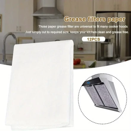 12-Piece Universal Kitchen Cooker Hood Grease Filters Set, Non-Woven Fabric Extractor Fan Sheets with 10 Adhesive Tabs for Oil and Odor Filtration in Household Range Hoods
