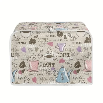 Coffee Pattern Polyester Toaster Cover, Dustproof and Fingerprint-Resistant Kitchen Appliance Protector, 1pc, Toaster Cover