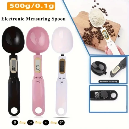 1pc Portable Digital Kitchen Scale with Large Spoon - 500g/0.1g Precision, Multi-Unit Conversion, One-Click Peel Function, Detachable Head, Easy Storage Design