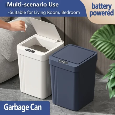 1pc Touchless Smart Trash Can, Battery-Powered (2 AA Batteries Not Included), Hygienic Sensor Technology, Low Voltage 36V, for Kitchen, Bathroom, Living Room, Office - Multi-Scenario Garbage Can