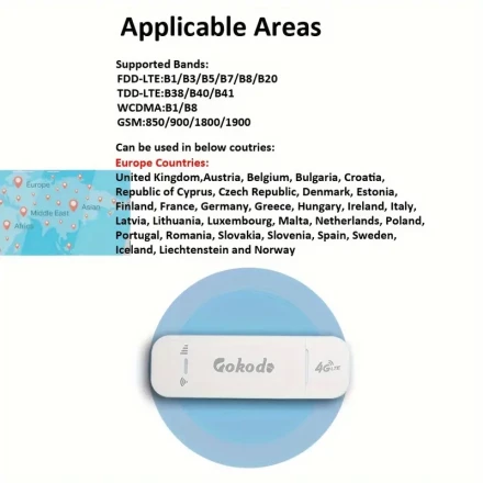 Gokodo U8-12 4G LTE USB WiFi Dongle Stick - Qualcomm MDM9207 Chip, 150Mbps High-Speed Mobile Broadband, Portable Hotspot with Power Bank Function, Smart Device Compatible, App Control, Standard SIM Card Slot