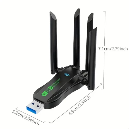 A Dual-Band 2.4G/5.8G Wifi Adapter with 1300Mbps, USB Interface, Strong Wall Penetration, Four Antennas, High-Speed Internet, Low Latency, And Internet Access Anytime, Anywhere.
