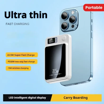 5000/10000mAh Magnetic Wireless PD18W Super Fast Charging Power Bank, LED Power Display, Mini Compact And Portable, Suitable For IPhone/Samsung/Android Electronic Devices, Outdoor Portable Power Battery Pack, Holiday Gift