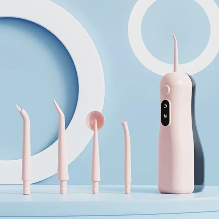 Rechargeable Electric Dental Rinser with 3-Speed Adjustment And 4 Nozzles. Portable Oral Space Cleaner Protects Gum Health And Deeply Cleans Teeth.