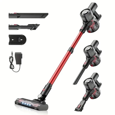 XINSHE Portable Cordless Vacuum Cleaner with Rechargeable Battery, 50 Min Running Time, 22KPA Strong Suction Power, Anti-Tangle LED Brush, 2L Large Dust Cup, Suitable for Deep Cleaning of Household Hard Floors, Carpets and Pet Hair