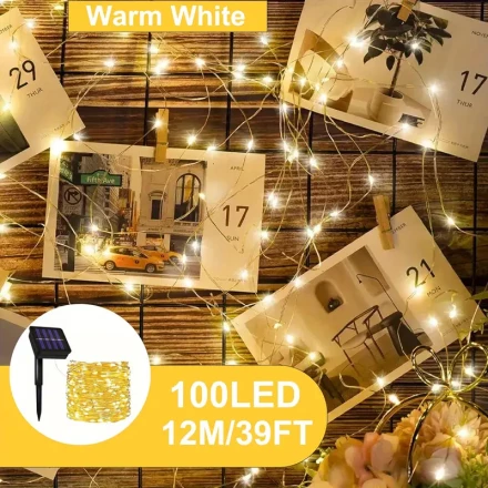 Solar String Lights - 300 LEDs, 8 Modes Solar Powered LED Lights for, Christmas, Halloween - Nickel-MH Battery, Button Control, Decoration Lighting (Available in Multi-Color, White, Warm White)