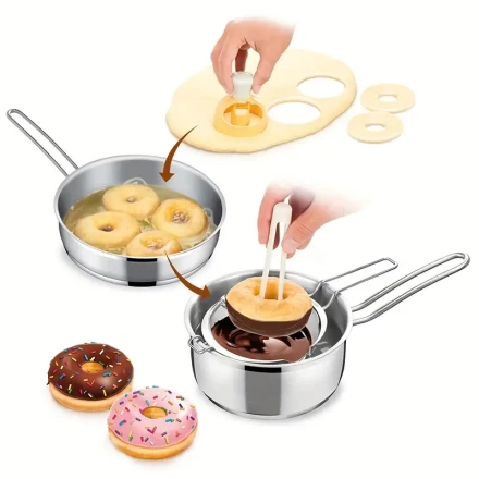 Round Donut Maker Kit with Non-Stick PP Plastic Cutter & Dipping Tongs, Easy-to-Use Uncharged Baking Tool for Home, No Battery Required