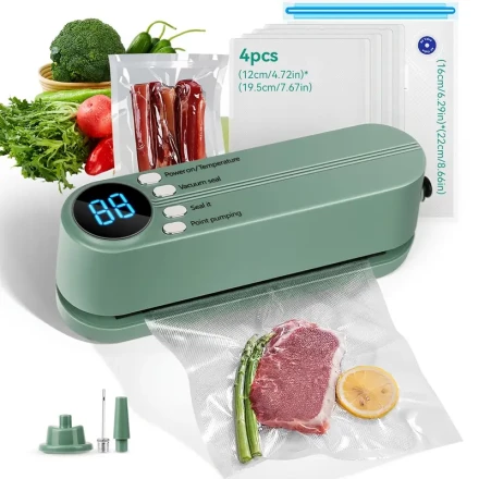 HOTU 1PC 1200mAh Portable Food Sealer, Multi-Function Automatic Snack Sealing System, External Suction & Inflation, Rechargeable USB Vacuum Sealer for Kitchen & Outdoor Picnics, 36V Battery Operated