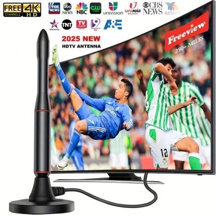 2024 Magnetic HD Antenna for Smart TVs - USB Powered, Indoor/Outdoor Use, Strong Base, 360° Signal Reception, Supports 4K & 1080P Channels, Sleek Black, Newest Model