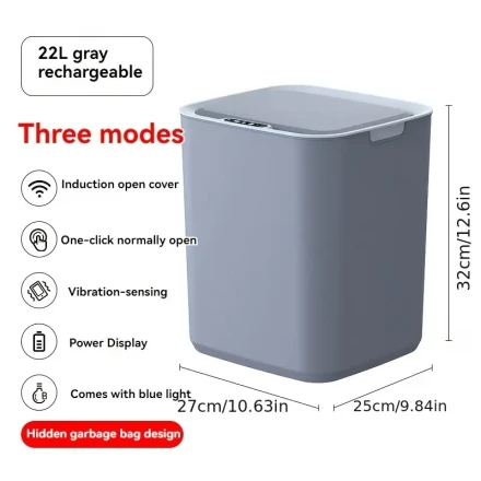 22L Smart Sensor Trash Can with 3 Modes - Rechargeable, Automatic Lid Opening for Home & Office Use - Ideal for Living Room, Kitchen, Bathroom