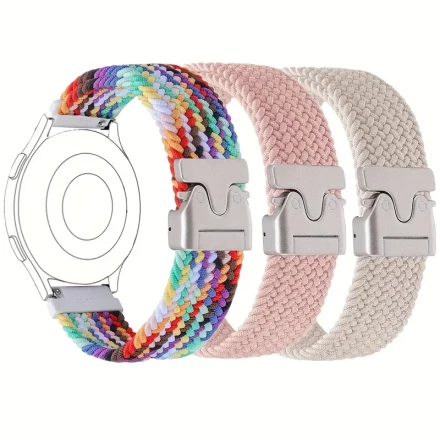 3pcs set of nylon elastic woven elastic umbrella-shaped automatic buckle replacement sports watch strap suitable for Galaxy watch series 20mm 22mm wide, - super soft, adjustable flexible sports replacement watch strap, butterfly buckle design, durable hol