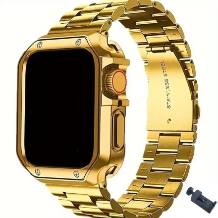 Suitable For IWatch 1/2/3/4/5/6/7/8/SE/Ultra, Metal Stainless Steel Strap With Electroplated TPU Case And Strap Tool, Case And Strap Combined Into One