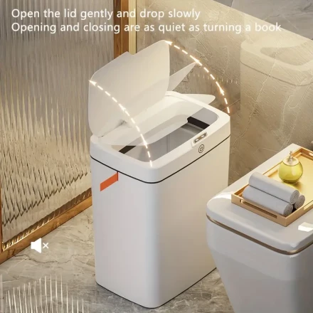 Smart Touchless 15L Trash Can - Large Capacity, Automatic Lid Opening for Kitchen, Bathroom & Bedroom - Battery-Powered (Batteries Not Included)
