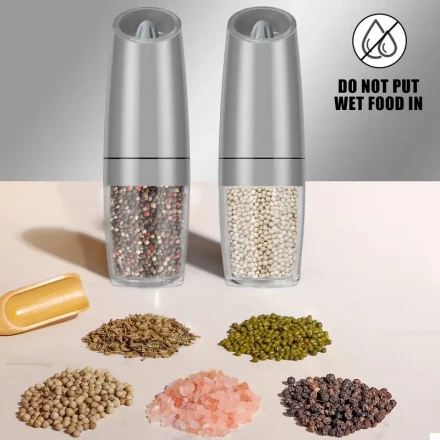 PANCERKA Gravity Electric Pepper & Salt Grinder Set - Adjustable Coarseness, Battery-Powered with LED Light, One-Hand Operation, Stainless Steel, Available in Multiple Colors - Ideal for Culinary Enthusiasts